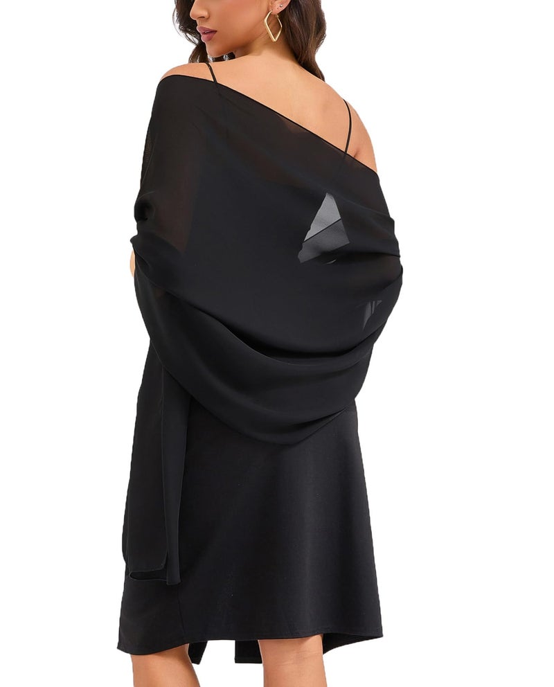 Baoqiya Women's Shawls and Wraps for Evening Dress Chiffon Shawl Soft Elegant Silky Pashmina Wedding Bridal Scarf(Black, 79"Ã—19") - Image 1